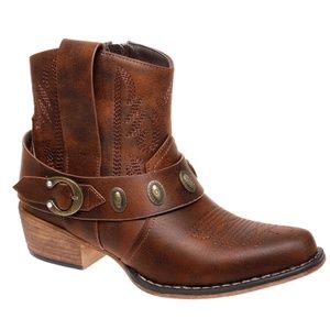 TAN Kaylee Distressed Vegan Leather Western Boots